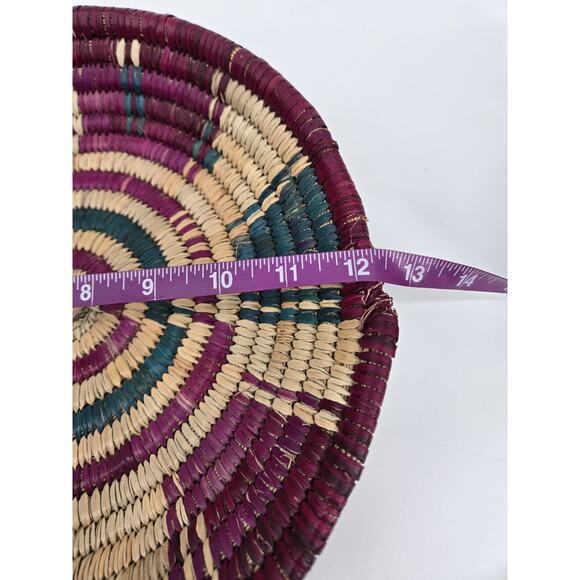Handmade Coiled Woven African Boho Southwest Primitive Bowl Basket 12.5" Round - Picture 6 of 9
